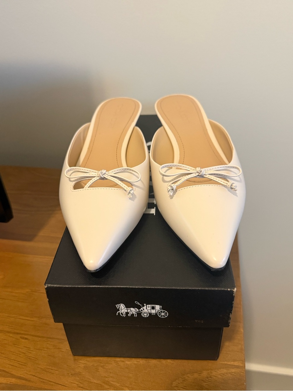 Coach Cream Pointed-Toe Kitten Heel Slip-On Mules